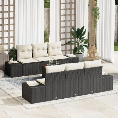 Conjunto de Sofás de Jardín de 7 Piezas con Cojines Negro Ratán Poliéster Acacia by , Outdoor sofas - Ref: Foro24-3356570, Pr...
