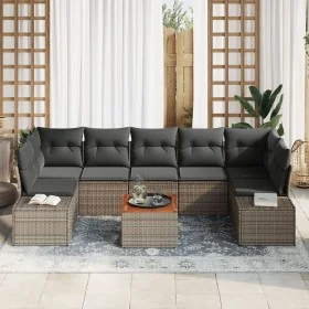 Conjunto de Sofá de Jardín de 8 Piezas con Cojines Gris Ratán Poli Acacia de , Sofás de exterior - Ref: Foro24-3356592, Preci...