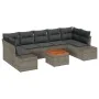 Conjunto de Sofá de Jardín de 8 Piezas con Cojines Gris Ratán Poli Acacia de , Sofás de exterior - Ref: Foro24-3356592, Preci...