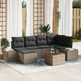 Conjunto de Sofá de Jardín de 7 Piezas con Cojines Gris Poliratán Acacia by , Outdoor sofas - Ref: Foro24-3356648, Price: 468...