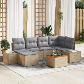 Conjunto de Sofá de Jardín de 7 Piezas con Cojines Beige de Poliratán Acacia by , Outdoor sofas - Ref: Foro24-3356649, Price:...