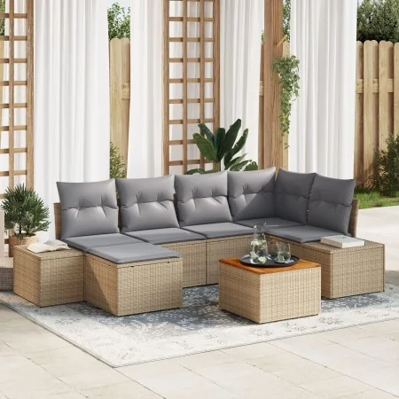 Conjunto de Sofá de Jardín de 7 Piezas con Cojines Beige de Poliratán Acacia by , Outdoor sofas - Ref: Foro24-3356649, Price:...
