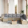 Conjunto de Sofá de Jardín de 9 Piezas con Cojines Beige Poliratán Acacia von , Outdoor-Sofas - Ref: Foro24-3356663, Preis: 5...