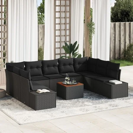 Juego de Sofá de Jardín de 10 Piezas con Cojines Ratán Sintético Negro Acacia by , Outdoor sofas - Ref: Foro24-3356672, Price...
