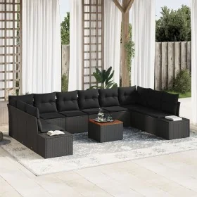 Juego de sofá de 11 piezas para jardín con cojines negros de polirratán y acacia by , Outdoor sofas - Ref: Foro24-3356679, Pr...