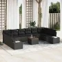 Juego de sofá de 11 piezas para jardín con cojines negros de polirratán y acacia von , Outdoor-Sofas - Ref: Foro24-3356679, P...