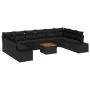 Juego de sofá de 11 piezas para jardín con cojines negros de polirratán y acacia von , Outdoor-Sofas - Ref: Foro24-3356679, P...