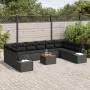 Juego de sofá de 11 piezas para jardín con cojines negros de polirratán y acacia von , Outdoor-Sofas - Ref: Foro24-3356679, P...