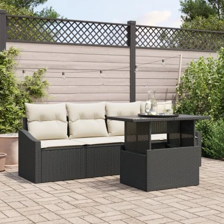 Juego de Sofá de Jardín Set de 5 Negro, Crema Ratán, Poliéster de , Sofás de exterior - Ref: Foro24-3357640, Precio: 377,13 €...