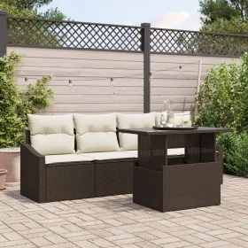 Set de Sofá de Jardín de 5 Piezas con Cojines Marrón Ratán Poliéster by , Outdoor sofas - Ref: Foro24-3357641, Price: 389,00 ...