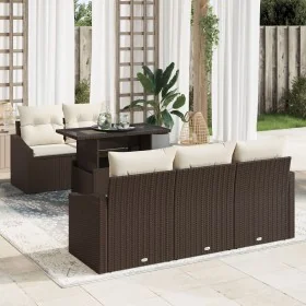 Juego de Sofá de Jardín Set de 6 Marrón Poliratán, Tela by , Outdoor sofas - Ref: Foro24-3357651, Price: 521,80 €, Discount: %