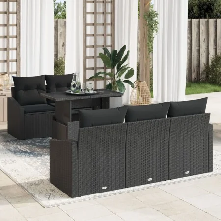 Set de Sofá de Jardín Juego de 6 Negro Ratán, Poliéster de , Sofás de exterior - Ref: Foro24-3357656, Precio: 511,81 €, Descu...