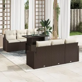 Set de Sofá de Jardín Set de 7 Marrón, Crema Ratán, Poliéster by , Outdoor sofas - Ref: Foro24-3357661, Price: 569,00 €, Disc...
