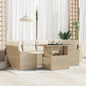 Conjunto de Sofá de Jardín Set de 7 Beig Ratán