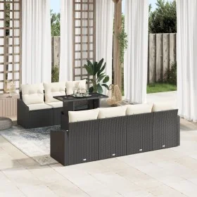 Set de Sofás de Jardín Set de 8 Beige, Negro