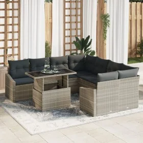 Conjunto de Sofá de Jardín Set de 9 Beige Ratán, vidrio, tela de , Sofás de exterior - Ref: Foro24-3357715, Precio: 682,15 €,...
