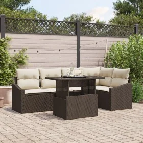 Conjunto de Sofás de Jardín 6 piezas Marrón, Ratán