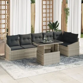 Conjunto de Sofás de Jardín de 7 Piezas con Cojines en Ratán Poliéster Gris Claro by , Outdoor sofas - Ref: Foro24-3357755, P...