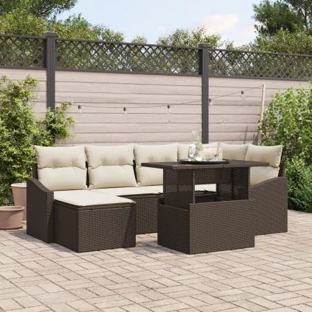 Juego de sofá de jardín Conjunto de 7 Crema y marrón oscuro by , Outdoor sofas - Ref: Foro24-3357771, Price: 527,16 €, Discou...