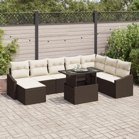Juego de Sofá de Jardín Juego de 9 Cojines Beige, Marco Marrón by , Outdoor sofas - Ref: Foro24-3357791, Price: 615,89 €, Dis...