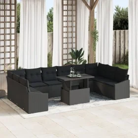 Conjunto de Sofá de Jardín 11 Piezas Negro Ratán, Poliéster, Espuma von , Outdoor-Sofas - Ref: Foro24-3357816, Preis: 779,25 ...