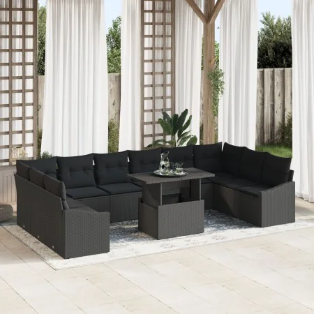 Conjunto de Sofá de Jardín 11 Piezas Negro Ratán, Poliéster, Espuma von , Outdoor-Sofas - Ref: Foro24-3357816, Preis: 782,58 ...