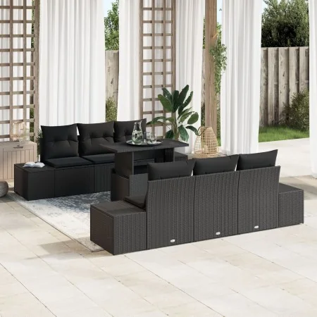 Juego de Sofá de Jardín de 7 Piezas con Cojines de Poliratán Negro de , Sofás de exterior - Ref: Foro24-3357846, Precio: 610,...