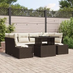 Juego de Sofá de Jardín Conjunto de 7 Marrón, Crema Ratán, Tela von , Outdoor-Sofas - Ref: Foro24-3357851, Preis: 580,80 €, R...