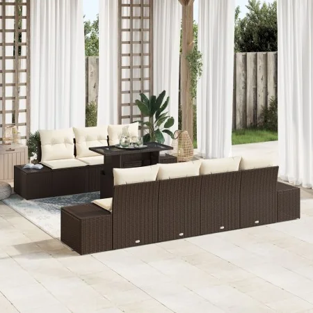 Juego de Sofá de Jardín Set de 8 Marrón, Crema Ratán, Poliéster by , Outdoor sofas - Ref: Foro24-3357861, Price: 658,07 €, Di...