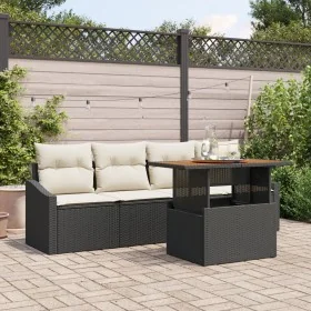 Juego de Sofás de Jardín 5 Piezas Negro y Crema Ratán, Poliéster by , Outdoor sofas - Ref: Foro24-3358504, Price: 360,34 €, D...