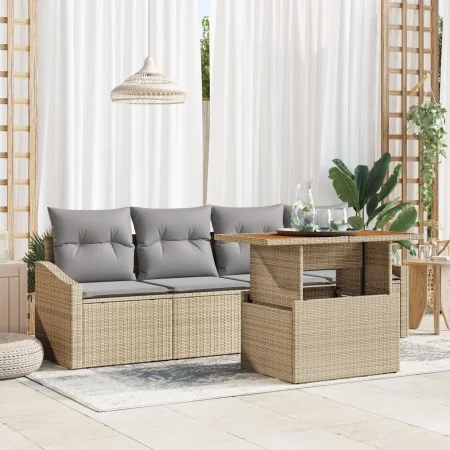 Conjunto de Sofá de Jardín 5 Piezas Beige Ratán, Espuma, Vidrio | Foro24.es | Tu tienda online para hogar, jardín y más Foro24.es