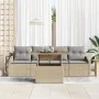 Conjunto de Sofá de Jardín 5 Piezas Beige Ratán, Espuma, Vidrio | Foro24.es | Tu tienda online para hogar, jardín y más Foro24.es