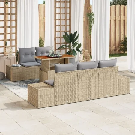 Conjunto de sofá de jardín de 6 piezas con cojines beige de ratán sintético von , Outdoor-Sofas - Ref: Foro24-3358639, Preis:...