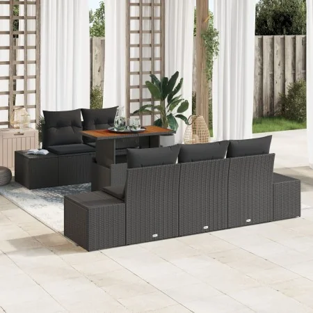 Conjunto de Sofá de Jardín de 6 Piezas con Cojines Negro de Poliratán | Foro24.es | Tu tienda online para hogar, jardín y más Foro24.es
