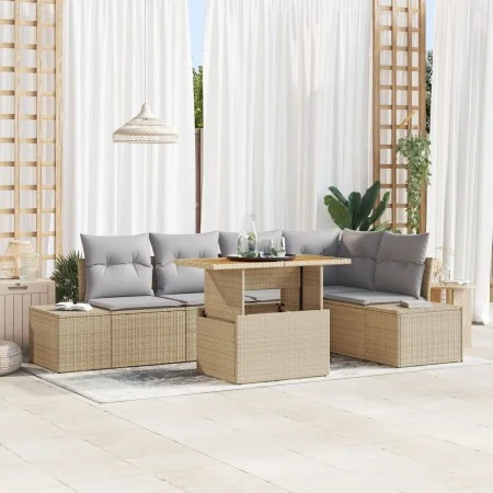 Conjunto de Sofá de Jardín de 6 Piezas con Cojines Beige Ratán Poliéster by , Outdoor sofas - Ref: Foro24-3358702, Price: 495...