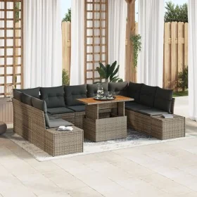 Conjunto de sofá de jardín de 10 piezas con cojines gris poliratán de , Sofás de exterior - Ref: Foro24-3358743, Precio: 698,...