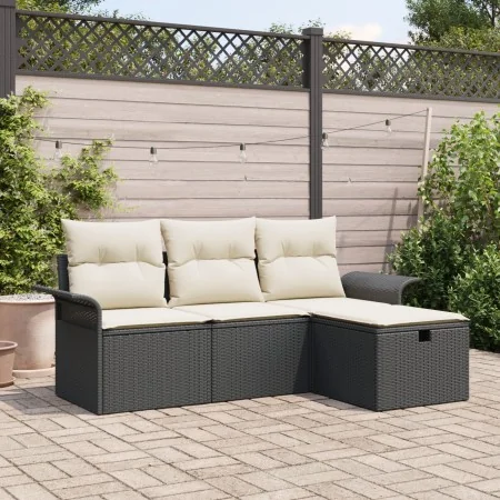 Conjunto de sofá de jardín de 4 piezas con cojines Ratán sintético negro | Foro24.es | Tu tienda online para hogar, jardín y más Foro24.es