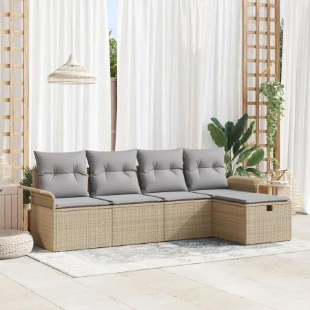 Juego de sofá de jardín de 5 piezas con cojines Beige Poliratán | Foro24.es | Tu tienda online para hogar, jardín y más Foro24.es