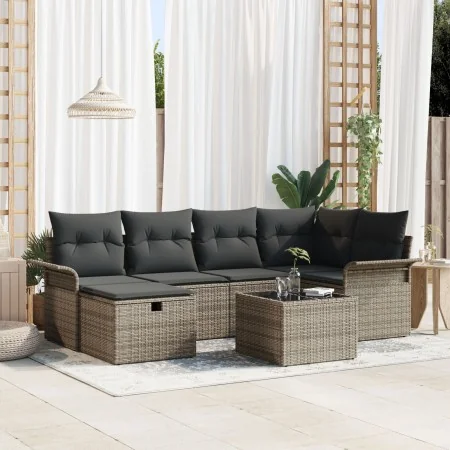 Juego de Sofás de Jardín de 7 Piezas con Cojines Gris Rattan Poly de , Sofás de exterior - Ref: Foro24-3358888, Precio: 435,3...