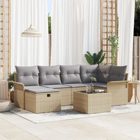 Juego de Sofá de Jardín de 7 Piezas con Cojines Beige Ratán Poliéster | Foro24.es | Tu tienda online para hogar, jardín y más Foro24.es