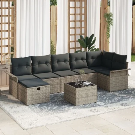 Conjunto de Sofá de Jardín de 8 Piezas con Cojines en Gris Ratán Poliéster by , Outdoor sofas - Ref: Foro24-3358908, Price: 4...