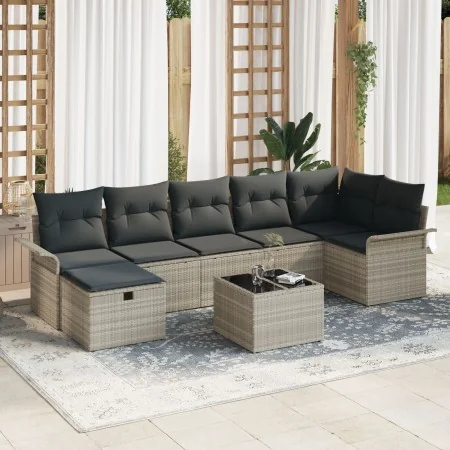 Conjunto de Sofá de Jardín de 8 Piezas con Cojines Gris Claro de Ratán Sintético | Foro24.es | Tu tienda online para hogar, jardín y más Foro24.es