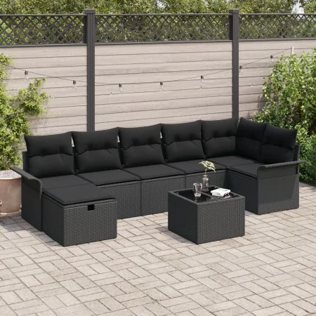 Conjunto de sofá de jardín de 8 piezas con cojines negro de poliratán | Foro24.es | Tu tienda online para hogar, jardín y más Foro24.es