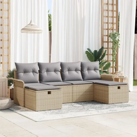 Juego de Sofás de Jardín de 6 Piezas con Cojines Beige de Ratán Poliéster | Foro24.es | Tu tienda online para hogar, jardín y más Foro24.es