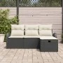 Conjunto de sofá de jardín de 4 piezas con cojines en ratán negro | Foro24.es | Tu tienda online para hogar, jardín y más Foro24.es