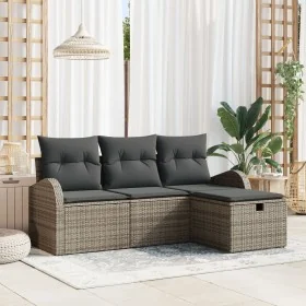 Conjunto de Sofá de Jardín de 4 Piezas con Cojines Ratán Poliéster Gris de , Sofás de exterior - Ref: Foro24-3359048, Precio:...