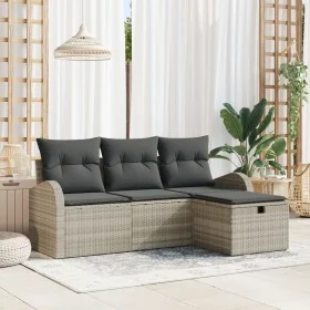 Juego de Sofás de Jardín de 4 Piezas con Cojines Gris Claro Poliratán by , Outdoor sofas - Ref: Foro24-3359051, Price: 278,52...
