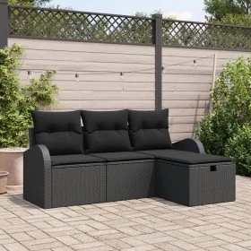 Juego de Sofás de Jardín de 4 Piezas con Cojines Negro Poliratán by , Outdoor sofas - Ref: Foro24-3359052, Price: 264,03 €, D...