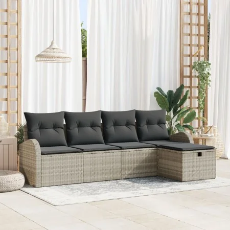 Conjunto de Sofá de Jardín de 5 Piezas con Cojines en Poliratán Gris Claro by , Outdoor sofas - Ref: Foro24-3359061, Price: 3...