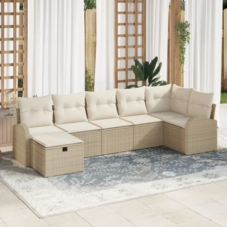 Conjunto de Sofá de Jardín de 7 Piezas Con Cojines Beige de Ratán Sintético | Foro24.es | Tu tienda online para hogar, jardín y más Foro24.es